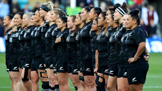 The New Zealand women's team lines up before the Autumn International match against England in 2021. (Photo by David Rogers/Getty Images)