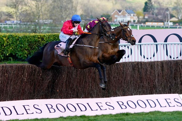 Rachael Blackmore on A Plus Tard clears the last ahead of Robbie Power on Minella Indo to win the Boodles Cheltenham Gold Cup (Photo by Alan Crowhurst/Getty Images)