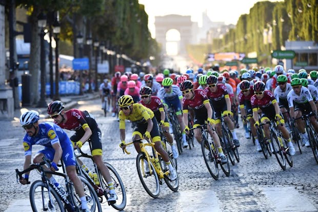 Egan Bernal of Colombia competes on the Champs-Elysees avenue during the Paris Champs-Elysees stage of the 2019 Tour de France (Photo by Mustafa Yalcin/Anadolu Agency via Getty Images)