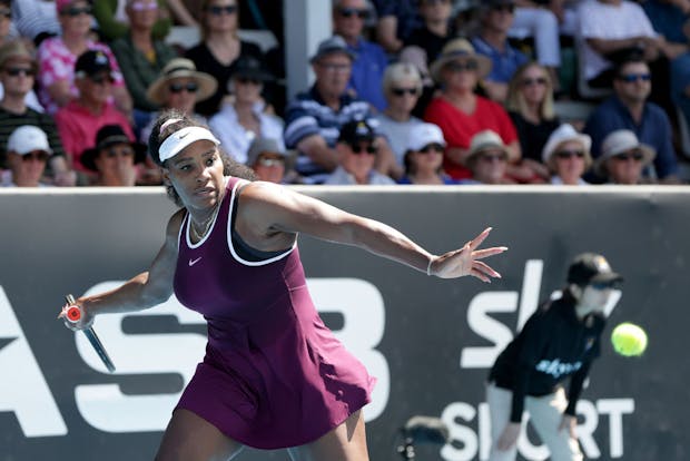 Serena Williams in action at the ASB Classic. (Photo by Dave Rowland/Getty Images)