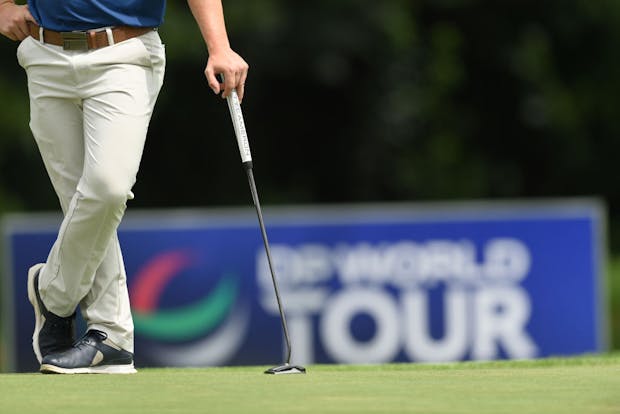 The DP World Tour logo is seen during day one of the Joburg Open (Photo by Stuart Franklin/Getty Images)