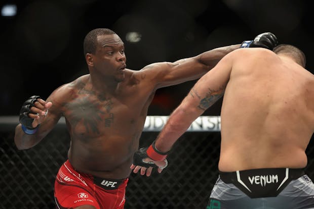 Ovince Saint Preux throws a left on Shogun Rua of Brazil in their men’s light heavyweight bout during UFC 274 at Footprint Center (Photo by Christian Petersen/Getty Images)