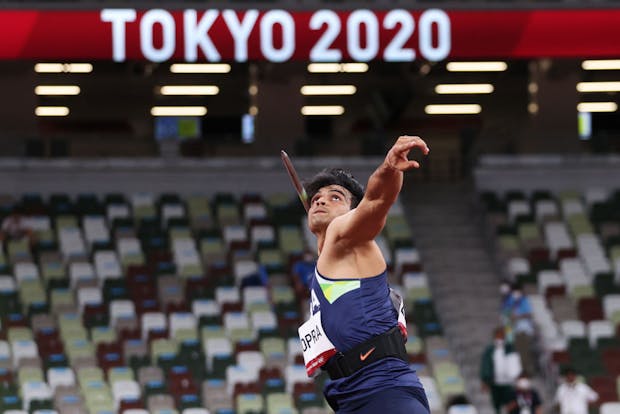 Neeraj Chopra competes in the men's javelin final at the Tokyo 2020 Olympics. (Photo by Michael Steele/Getty Images)