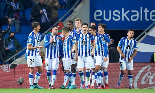 Alexander Isak of Real Sociedad celebrates after scoring during the LaLiga match against RCD Espanyol (Photo by Juan Manuel Serrano Arce/Getty Images)