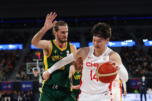 Zhelin Wang in action during the Fiba World Cup Asian Qualifier match between China and Australia in Melbourne. (Photo by Graham Denholm/Getty Images)