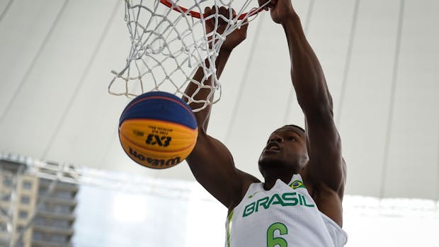 Brazil compete in a 3x3 basketball tournament in 2018.  (Photo by Marcelo Endelli/Getty Images)