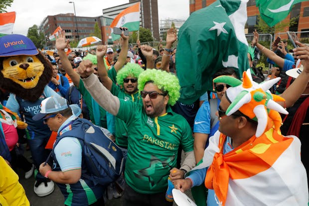 India and Pakistan fans at ICC Cricket World Cup, June 2019 in Manchester. (Photo by Tom Jenkins/Getty Images)