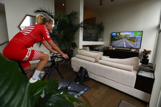 Indoor training connected to the indoor cycling app, Zwift (Photo by Robert Cianflone/Getty Images)