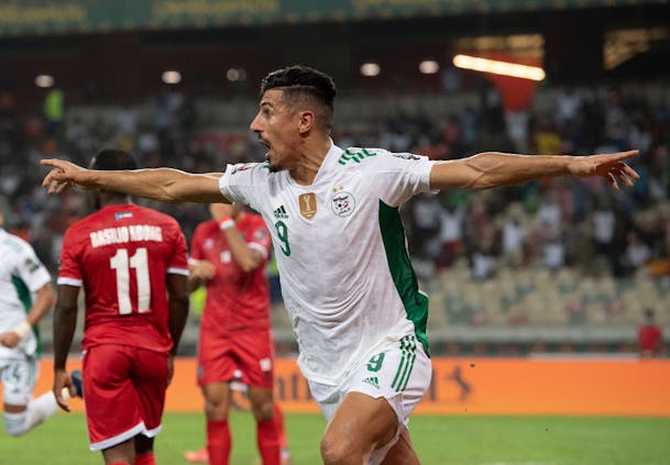Baghdad Bounedjah of Algeria celebrates during Africa Cup of Nations match vs. Equatorial Guinea (Photo by Visionhaus/Getty Images)