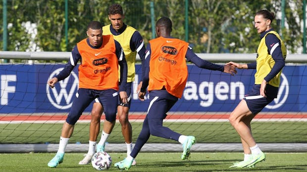Kylian Mbappé and other France national team players train at Clairefontaine in May, 2021. (Photo by John Berry/Getty Images)
