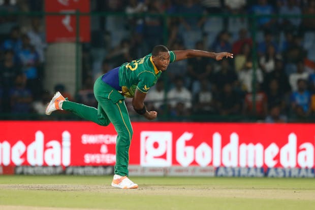 Lungi Ngidi of South Africa bowls during the third One Day International match against India (Photo by Pankaj Nangia/Gallo Images/Getty Images)