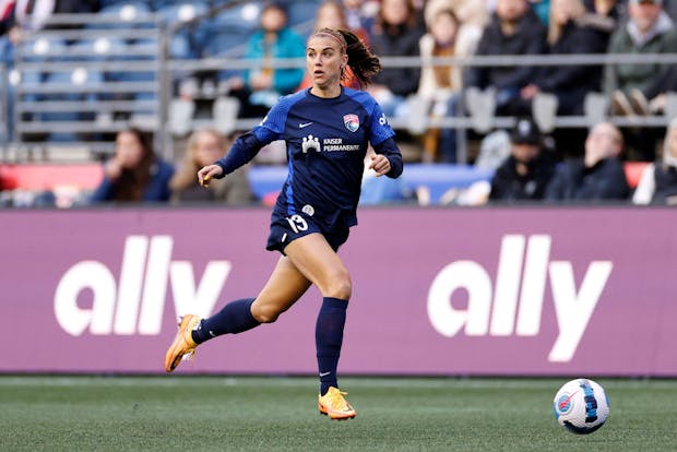 Alex Morgan of the National Women's Soccer League's San Diego Wave in front of an Ally LED sign during a match. (Getty Images)