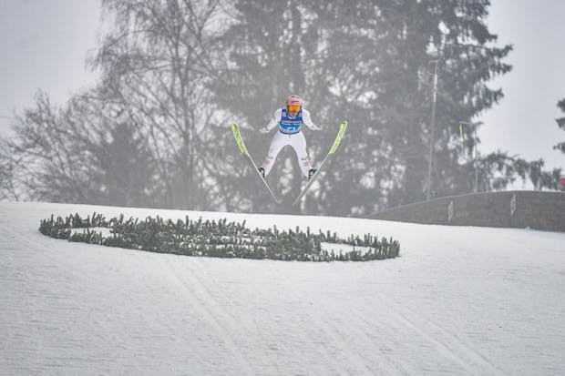 Stefan Kraft of Austria competes during the the Four Hills Tournament Men at Bischofshofen in 2022. (Photo by Bjorn Reichert/NordicFocus/Getty Images).