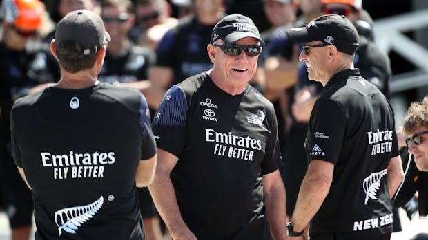 CEO of Emirates Team New Zealand Grant Dalton looks on during the 2021 America's Cup race  in Auckland, New Zealand. (Photo by Phil Walter/Getty Images)