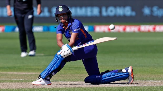 Harmanpreet Kaur playing for India's national team. (Photo: James Allan/Getty Images)