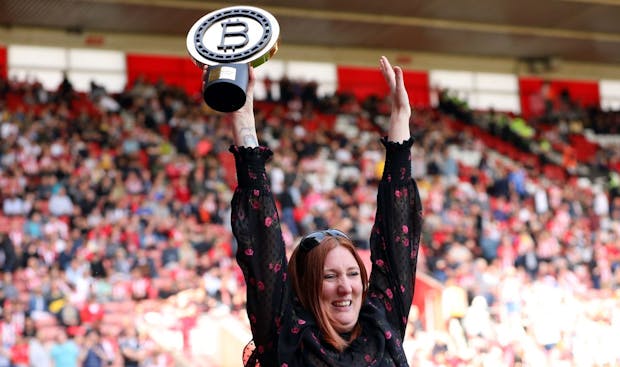 The winner of the Bitcoin competition was awarded with her trophy at Southampton's Premier League match against Crystal Palace. 