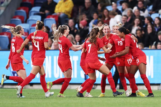 Canada women's national team celebrating a goal in September 2022 against Australia (Getty Images)