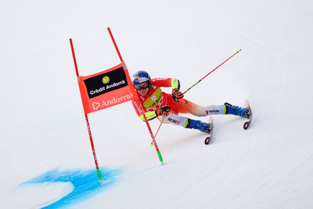 Switzerland's Marco Odermatt on his way to overall men's victory at the FIS Alpine Ski World Cup Finals on March 18, 2023 (by Joan Cros Garcia - Corbis/Getty Images)