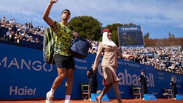 
Carlos Alcaraz walking out at the Barcelona Open (Photo: Quality Sports Images/Getty Images)