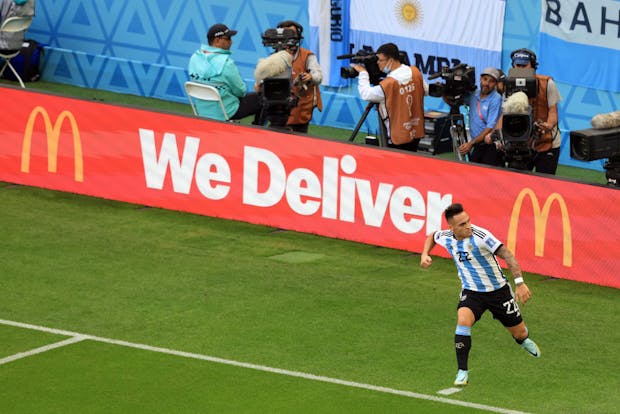 Argentina's Lautaro Martinez celebrates during the Fifa World Cup 2022 in Qatar. (Photo by Marc Atkins/Getty Images)
