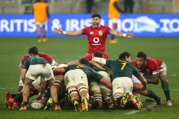 Ali Price of the British & Irish Lions at the back of the scrum during the third Test against South Africa on August 7, 2021 (by MB Media/Getty Images)
