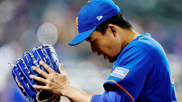 Kodai Senga of the New York Mets reacts after pitching during the game against the Tampa Bay Rays at Citi Field on May 17, 2023. (Photo by Sarah Stier/Getty Images)