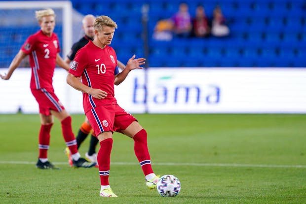 Norway's Martin Odegaard (c) in World Cup Qualifier v Netherlands. (Photo by Andre Weening/BSR Agency/Getty Images)