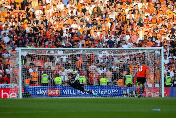 Luke Berry of Luton Town converts his penalty in the shoot-out following the 2023 Championship Play-Off Final (Craig Mercer/MB Media/Getty Images)